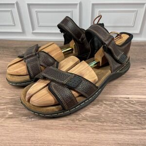 Dr. Scholls Mens Brown Leather Memory Foam Cool Fit Adjustable Sandals Size 10M